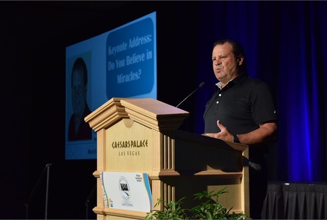 <p><em>Mike Eruzione, the captain of the "Miracle on Ice" Olympic Gold Medal Hockey Team, during his keynote presentation.</em></p>